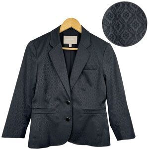 Banana Republic Womens 3/4 Sleeve Blazer 4 Black Satin Jacquard Stretch Career